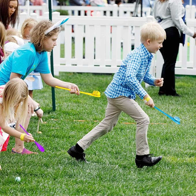 LYUBASA 12PCS Easter Egg and Spoon Race Game Set,6 Players, Easter Party Favor for Kids and Family Activity Lawn Games Party Supplies Outdoor Fun Games, Classroom Activities Easter Games