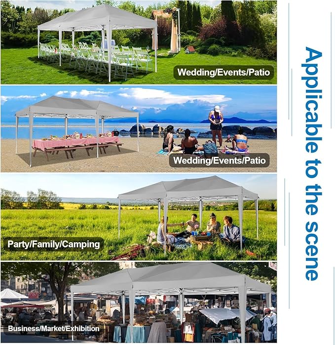 COBIZI 10x20 Pop up Canopy Tent Without Sidewall, Waterproof Portable Outdoor Canopy 10x20 Instant Shelter Tent for Parties, Wedding, Backyard, Carport with Carry Bag & 4 Sandbags(Gray)
