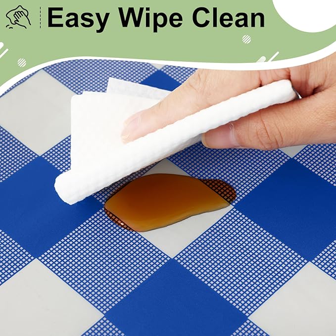 misaya 3 Packs Buffalo Disposable Table Cloth, 84" Round Waterproof Plastic Tablecloth, Blue and White Checkered Table Covers for Picnic, Birthday, Party