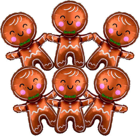 6 Pcs Gingerbread Balloons Christmas Balloon Decorations, Gingerbread Man Balloons for Christmas Party Decorations, New Year Birthday Party Supplies