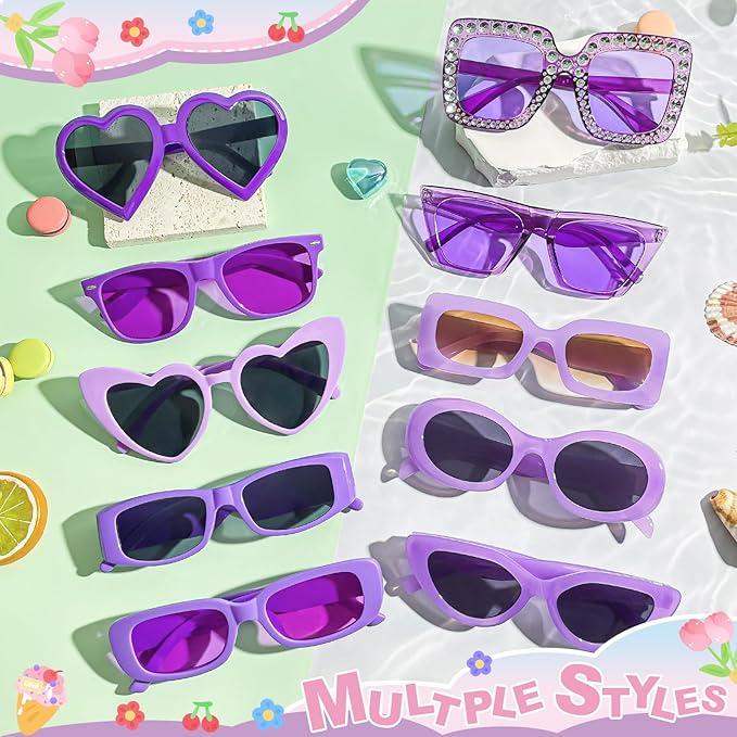 10 Pack Mixed Styles Trendy Retro Sunglasses for Women/Men Party Favors Sungasses Costume Accessories Eyewear Set