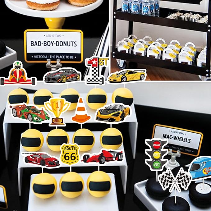 37pcs Race Car Birthday Cake Decorations Racing Car Cupcake Toppers Glitter Race Car Cake Toppers Decorations Racing Car Themed Party Favors for Race Car Themed Birthday Party Supplies