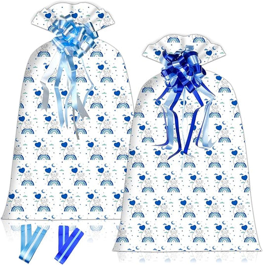 2 Pcs Large Gift Bags Jumbo Gift Bags Little Elephant Gift Bag for Giant Gift, 48"x 36" Oversized Extra Large Plastic Storage Bag with 2 Pcs Pull Bows for Huge Birthday Presents Baby Shower Child's Gender Reveal Party