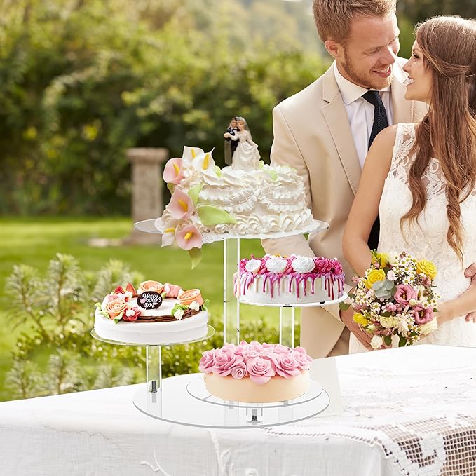 YestBuy Cupcake Stand, Round Cake Stand, 4 Tier Cupcakes and Cakes Comb for 8-12 Inch Cakes, Tiered Cupcake Tree Tower, Clear Dessert Display Stand for Dessert Table Wedding Birthday Party