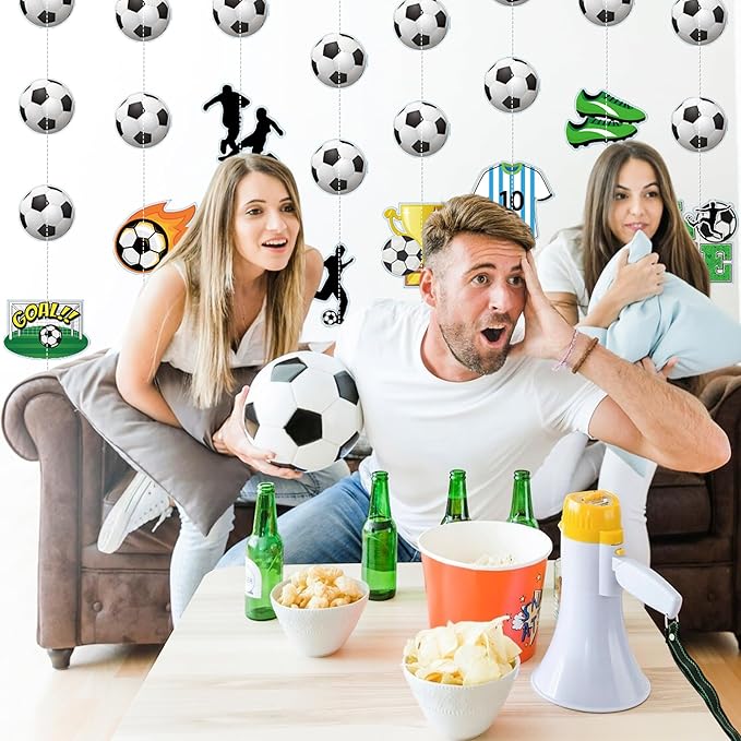 Soccer Party Decorations 8 Pcs Soccer Garland Banner Pre-Strung Football Hanging Garland Decor for Home Classroom Sports Themed Birthday Party Game Fans