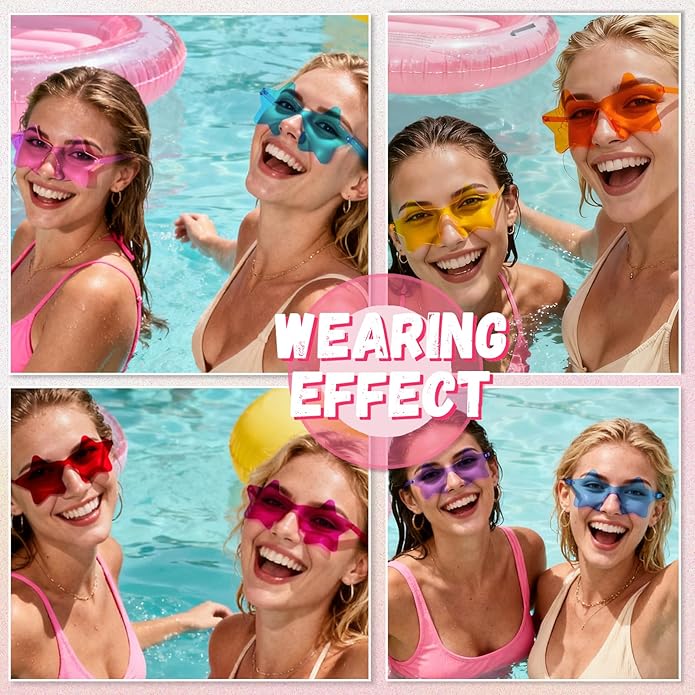 9 Pack Star Sunglasses, Colorful Rimless Star Shaped Glasses, Unisex Party Favors Supplies for Beach, Pool, Outdoors
