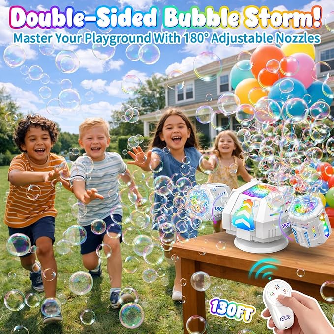2026 RC Bubble Machine, Rechargeable Bubble Maker with 360°Automatic Rotation & 9 LED Light, 30000+ Bubbles Blower Machine Toys Gifts for Kids, Birthday Parties, Wedding, Indoor, Outdoor Activities