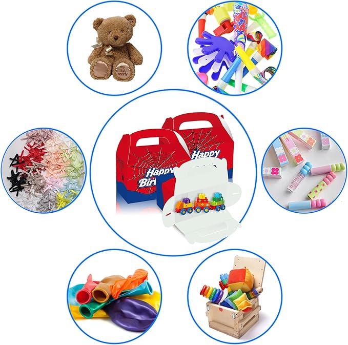FLOLUVZ 16 PCS Spider Birthday Party Favor Treat Boxes, Spider Goodie Boxes Gift Bags, Gable Candy Box for Cartoon Themed Birthday Party Supplies Decorations