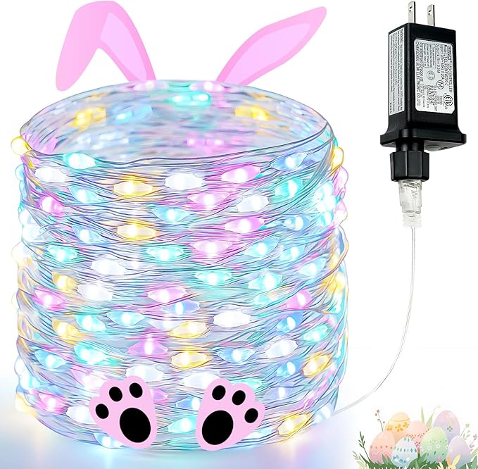 66Ft 200 LED Easter Pastel Fairy Lights Plug in, Pastel String Lights 8 Modes with Timer for Outdoor & Indoor, Waterproof Twinkle Light for Bedroom Girl's Room Garden Patio Party Easter Decorations