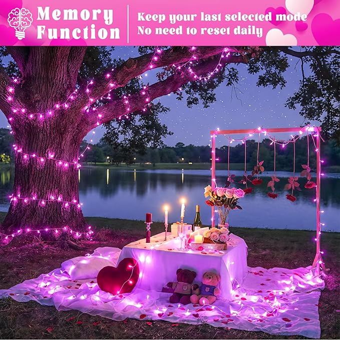 100FT 300 LED Outdoor String Lights, Connectable Pink Christmas Lights Indoor Waterproof with 8 Modes, Plug in Twinkle Fairy Lights Clear Wire for Bedroom Wedding Garden Patio Party Decorations