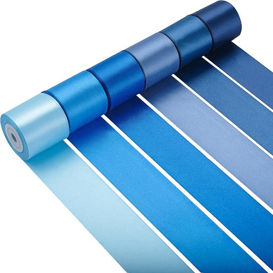 LIUYAXI Blue Satin Ribbon 2 Inch x 6 Rolls Total 60 Yards Use for Gift Wrapping, Flower Bouquets, Hair Bows, Wedding, Invitation Cards, Christmas