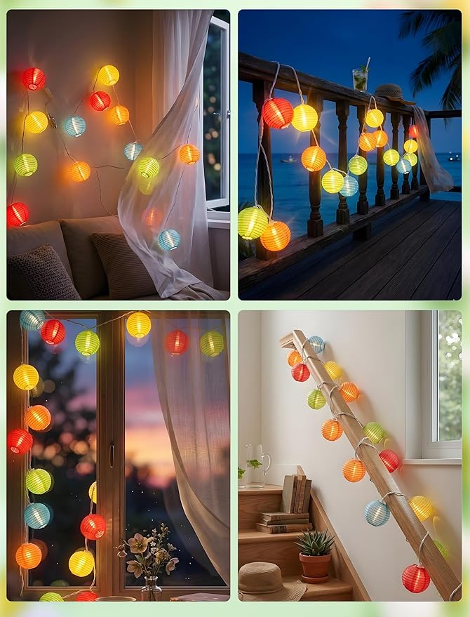 GOOTHY 8.5Ft Multicolor Lantern String Lights Outdoor, Plug in Christmas Decorations String Lights with 10 Mini Colorful Lanterns, Hanging Lanterns Lights for Outdoor Bedroom Bistro Garden Xmas Party