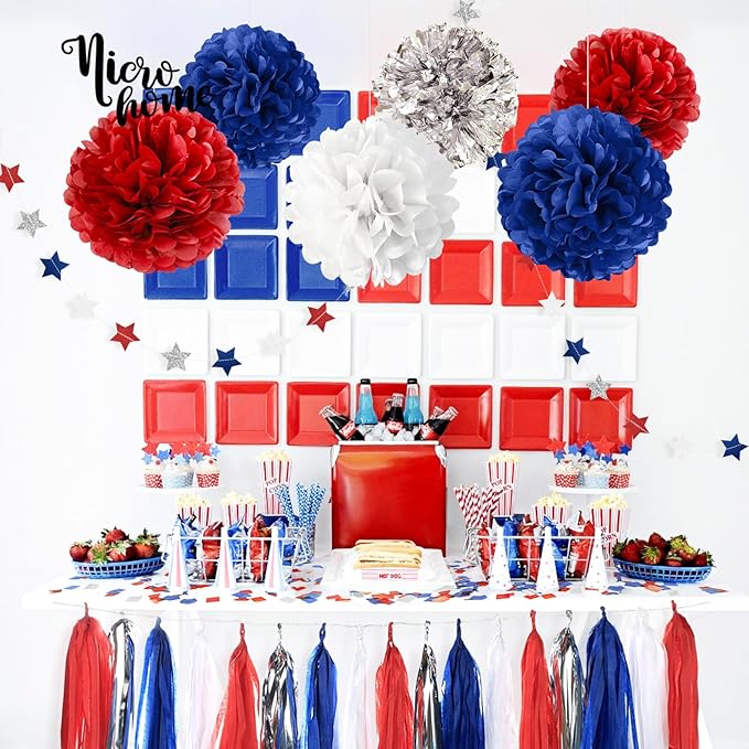 4th of July Patriotic Decorations Set - 27 PCS Red White and Blue Party Supplies for America Independence Day, Memorial Day, Happy Birthday America