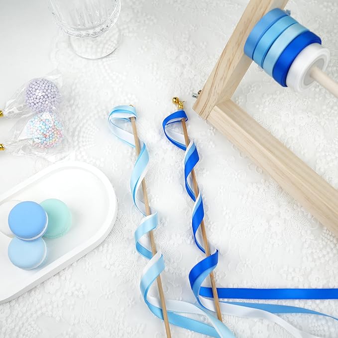 MAYREEL Blue Satin Ribbon 3/8 Inch Thin Light Baby Blue Ribbon Assortment for Gift Wrapping Wedding Bridal Baby Shower Party Decorations 5 Rolls x 10 Yards Total 50 Yards