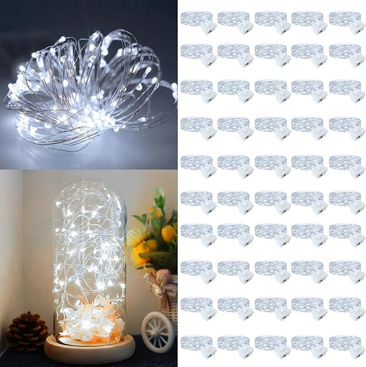 Fairy Lights,Silver Wire String Lights Waterproof,Battery Operated 7FT 20LED Firefly Starry Moon Lights for DIY Christmas Wedding Party Bedroom Decor (White, 50 Pack)
