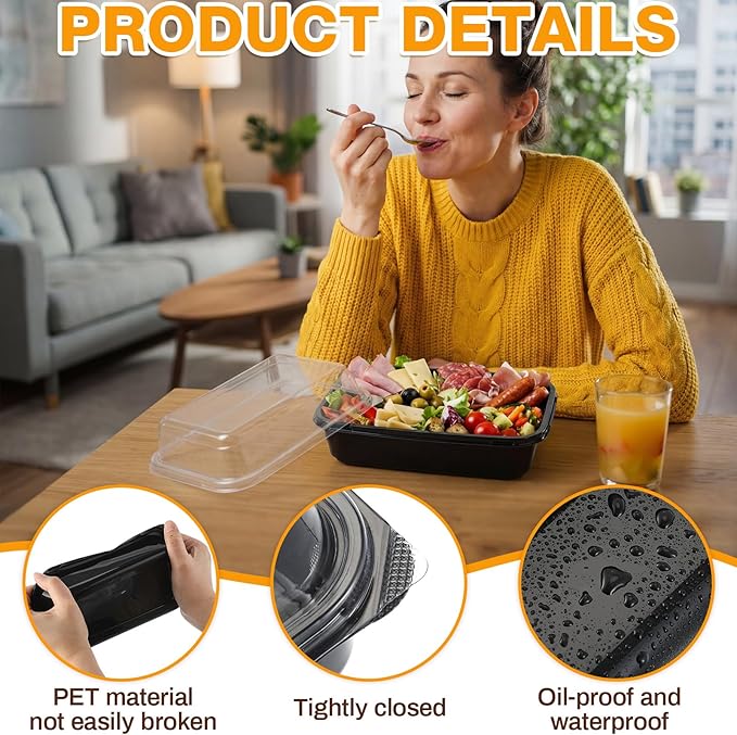 Shellwei 50 Pack 7.5 x 3.4 Inch Catering Trays with Lid, Plastic Serving Tray Bakery Dessert Cookies Candy Containers with Clear Lid, Perfect for Wedding, Party & Small Business