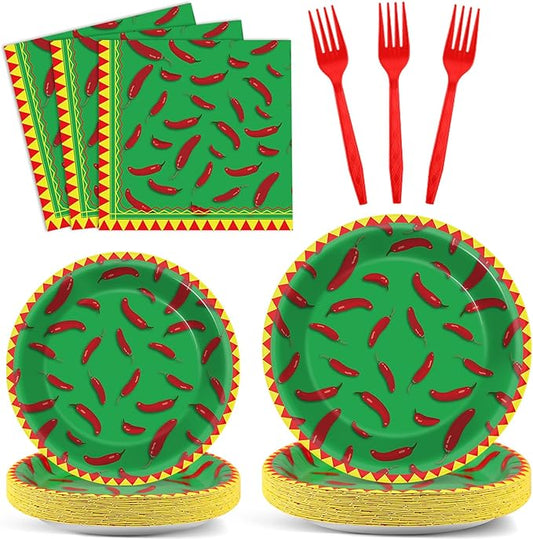 100 Pcs Chili Cook Off Party Plates and Napkins Set Pepper Birthday Decorations Mexican Party Supplies Mayo Tableware Fiesta Themed Party Favors for Red Chili Party Decorations Serves 25