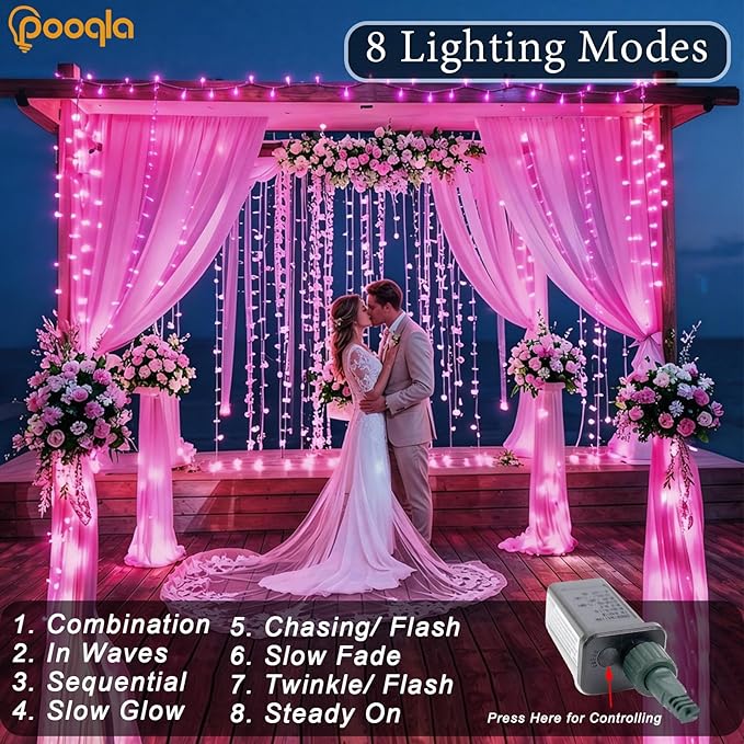 66 ft 200 LED Pink String Lights, Pink Lights Valentine's Day Decorations, Indoor Outdoor Connectable 8 Modes Clear Wire Twinkle Fairy String Lights Plug in for Valentine's Day Wedding Bedroom Party