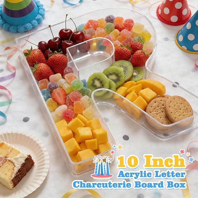 Ledido 10’’ Acrylic Letter Charcuterie Board Box, Reusable Fillable Serving Tray for Candy Cake Fruit Snack, Easy-Clean Acrylic Charcuterie Tray for Birthday Anniversary Party Decorations, Letter R