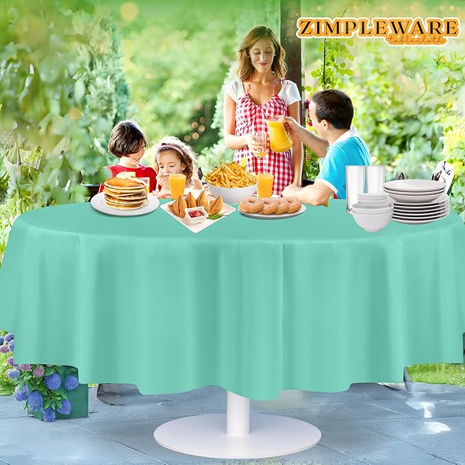 ZIMPLEWARE Premium Aqua Plastic Table Cloth Disposable (12 Pack) Round Tablecloth (84in) Party Table Cloths Disposable, Perfect Table Cloth Round Cover for Any Table Up to 6 Feet