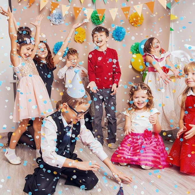 JOYIT Table Confetti 3.5 oz - Blue & Gold Foil Round Circle Dots for Table Scattering, Balloon Filling & Gift Box Decor - Perfect for Weddings, Birthdays, Graduations & Holiday Celebrations