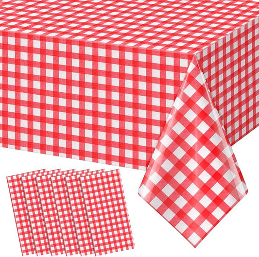 6pcs 54X108inch Red Checkered Tablecloth,Red Gingham Tablecloths Buffalo Plaid Disposable Plastic Table Covers for Birthday Baby Shower Bridal Wedding Party Birthday Decorations