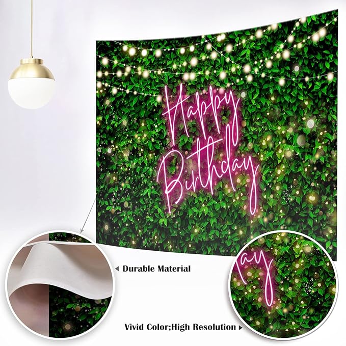 Mocsicka 7x5ft Green Leaves Happy Birthday Backdrop Elegant Greenery Pink Birthday Party Decorations for Women 30th 40th 50th Adult Background Photo Booth Props (Pink, 7x5ft (82x60 inch))