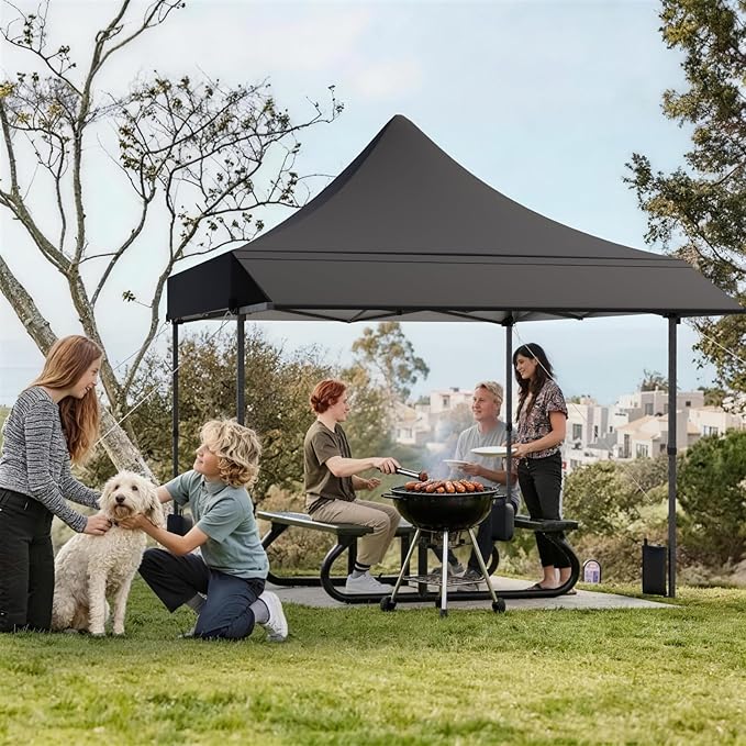 10x10 Pop Up Canopy Tent with Awning and Sidewalls, 550D Commercial Canopy, Waterproof Party Tent with Roller Bag, Black