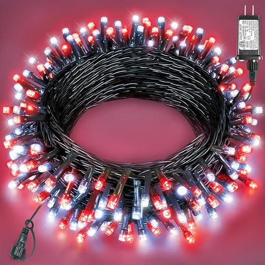 40FT 120 LED Christmas Lights Outdoor, Red and White Christmas String Lights Waterproof, 8 Modes & Timer, Connectable Christmas Tree Lights for Indoor House Patio Xmas Holiday Decorations