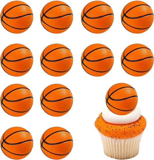 24Pcs Basketballs Cupcake Toppers Foam Sports Ball Cupcake Picks for Baby Shower Kids Basketball Theme Birthday Party Cake Decorations Supplies