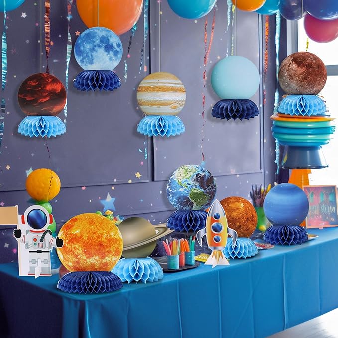 SUNBEAUTY 12 PCS Solar System Theme Honeycomb Centerpieces for Table Topper Outer Space Party Supplies Space Themed Party Decorations Space Birthday Decorations Galaxy Party Decorations