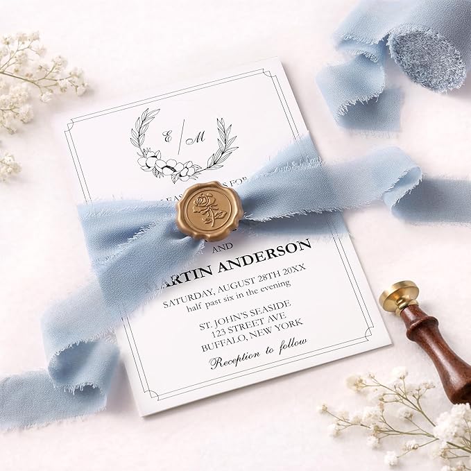 DORIS HOME Dusty Blue Chiffon Ribbon for Flower Bouquet, 1" x21Yd Fabric Ribbon for Gift Wrapping, Handmade Frayed Ribbon for Wedding Invitations/Christmas Decorations