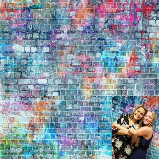 Kate 10x10ft Microfiber Colorful Brick Wall Backdrops for Photoshoot Rainbow Graffiti Painting Background Adults Kids Girls Portrait Studio Props Backdrop