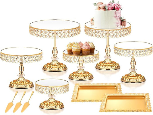 12 Pieces Gold Cake Stand Set, Vintage Cake Display Stand with Crystal Edge and Cupcake Display Tray, Dessert Table Display Set for Wedding Party Baby Shower Anniversary Celebration