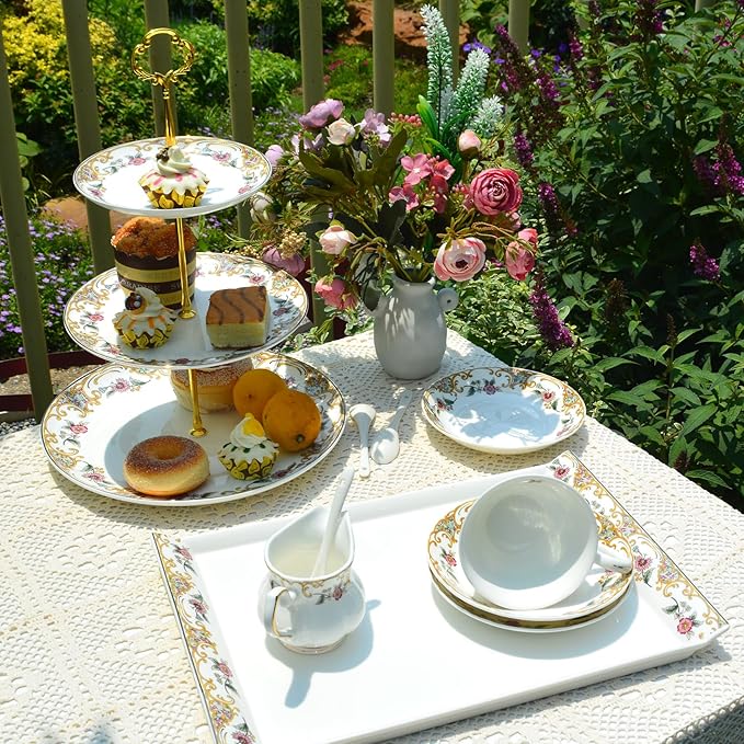 ACMLIFE 3-Tier Serving Stand Porcelain Cupcake Stand 3-Tier Tray Stand Bone China Afternoon Tea Stand Perfect for Tea Party