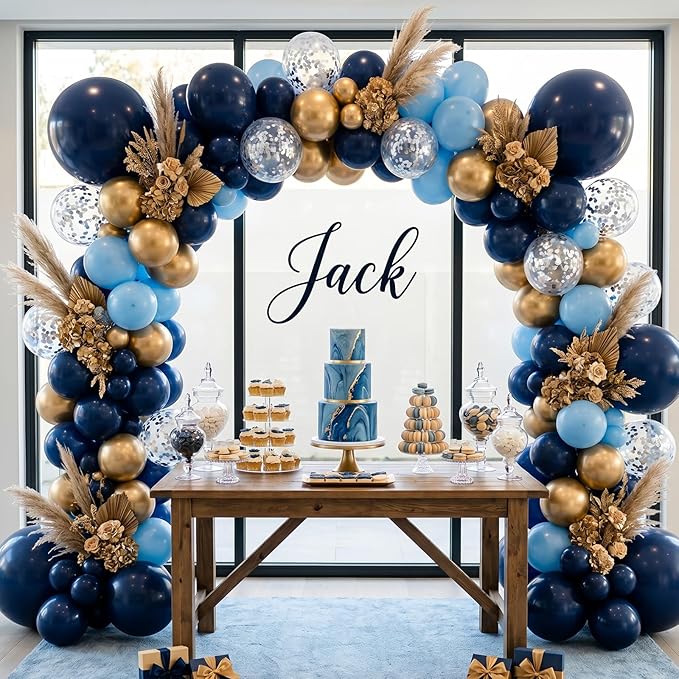 RUBFAC Navy Blue Balloons 129pcs Different Sizes Pack of 18 12 10 5 Inch, Latex Retro Blue Garland Arch Kit for Men Birthday Sports Theme Party Graduation Boy Baby Shower Decoration