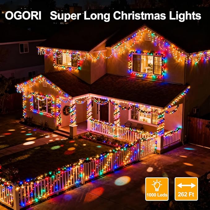 OGORI 262FT 1000LED Fairy Lights Outdoor, Multicolor Fairy String Lights 8 Modes Remote & Timer, IP67 Waterproof Fairy Tree Lights for Bedroom, Wedding, DIY, Centerpiece, Christmas Decorations