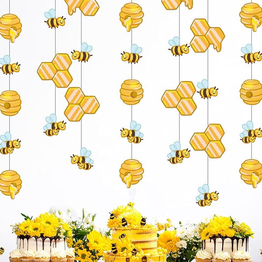 Cheerland Cute Bee Garland Set Honey Comb Decorations for Bee Birthday Party Decorations Bumblebee Decoration Streamers Kids First Birthday Baby Shower Gender Reveal Summer Honey Decoration 4 Pcs