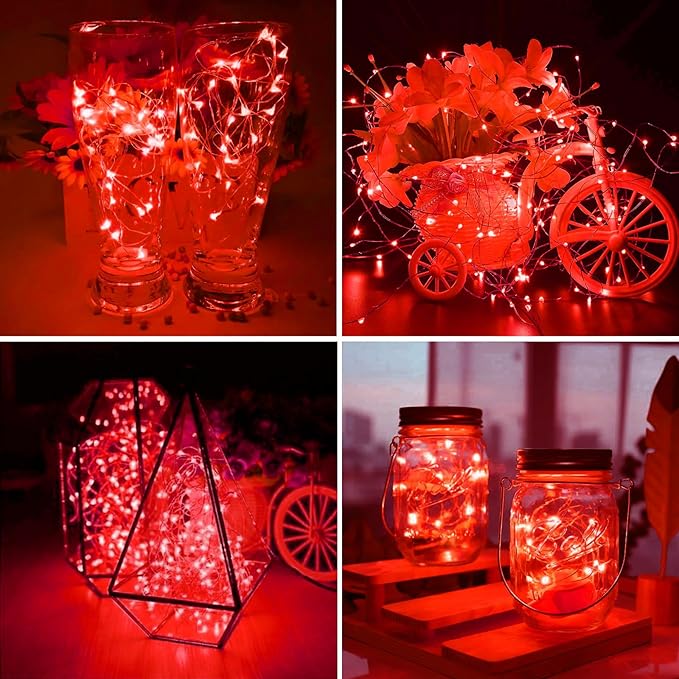 ZGWJ 8 Pack Fairy Lights Battery Operated, 7FT 20LED Mini Fairy String Lights Silver Wire 3 Modes for DIY, Parties, Wedding, Bedroom, Halloween Christmas Decoration- Red