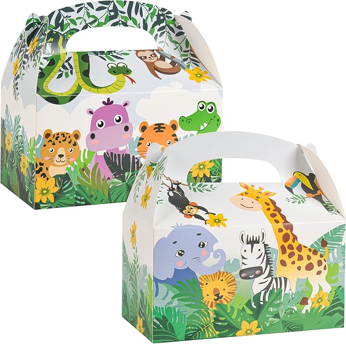DjinnGlory 36 Pack Safari Woodland Animals Treat Boxes Gable Boxes Party Favor Gift Boxes for Baby Shower, Birthday Parties, Small Business 6.18 x 3.58 x 3.38 Inches