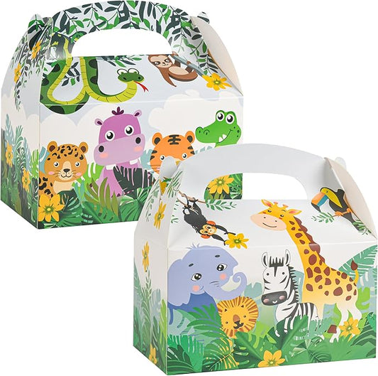 DjinnGlory 36 Pack Safari Woodland Animals Treat Boxes Gable Boxes Party Favor Gift Boxes for Baby Shower, Birthday Parties, Small Business 6.18 x 3.58 x 3.38 Inches