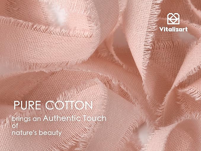 Vitalizart Pink Cotton Ribbon Handmade Fringe 5/8" x 21 Yd Pure Natural Cotton Ribbons for Valentines Days Gift Wrapping Wedding Invites Bridal Shower Bouquets Holiday Decor Light Pink