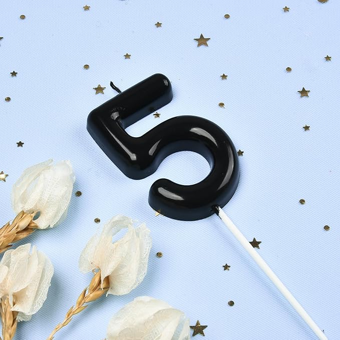 PHD CAKE 2.76 inch Classical Black 5 Number Birthday Candles, Black Number Candles, Cake Number Candles, Party Celebration