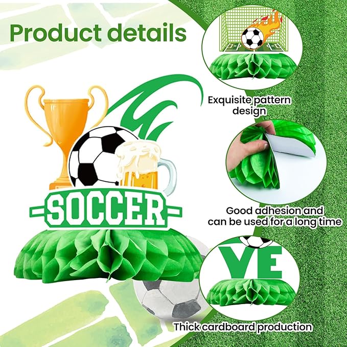 Soccer Party Decorations 12 Pcs Soccer Honeycomb Centerpieces, Soccer Theme Party Supplies Table Decorations for Boys Birthday Party, Soccer Decor for Party Soccer Birthday Decor