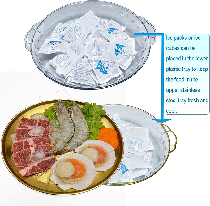 Silver Chilled Serving Tray for Parties 11.8" Compartments Ice Bowl Keeps Food Fruit Dish Cold Platter for Vegetable Seafood Shrimp Cocktail Appetizer Oysters Cheese