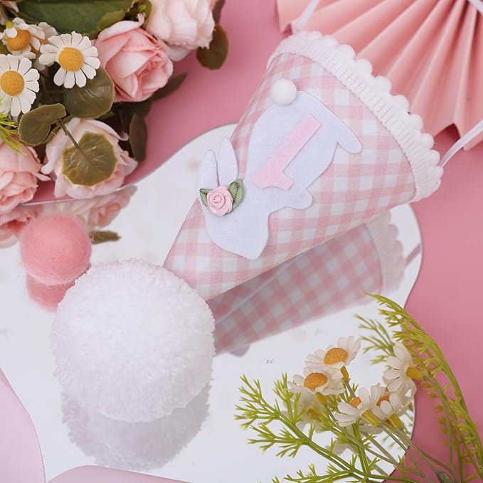 Some Bunny Is One Birthday Hat - Bunny 1st Birthday Decorations For Girls, Spring 1st Bday Decor, Easter Bday Crown, Pink Gingham First Bday Party Hat