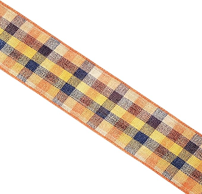 Meseey 1.5 Inch x 10 Yards Orange Plaid Wired Ribbon, Fall Buffalo Plaid Burlap Wired Edge Ribbons for Wreaths, Bows, Gift Wrapping, Thanksgiving & Halloween Decorations(Burgundy/Blue)