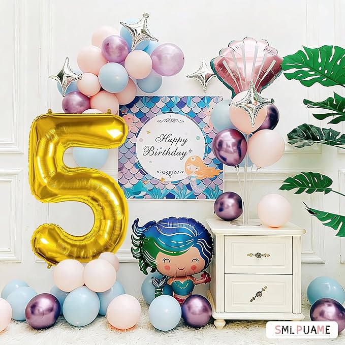 40 inch Number Balloon 0-9 Gold Large Number 5 Balloons,Digital Balloons for Birthday Party Celebration Decorations Supplies, Helium Foil Number Balloons for Wedding Anniversary