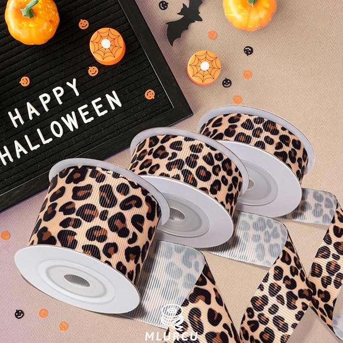 Cheetah Print Ribbon Set 3 Rolls Animal Print Grosgrain Ribbons 5/8", 7/8", 1.5", Jungle Safari Printed Ribbon for Crafts, Gift Wrapping, Flower Bouquet, Wreath & Bows Making, Gift Bags Decor