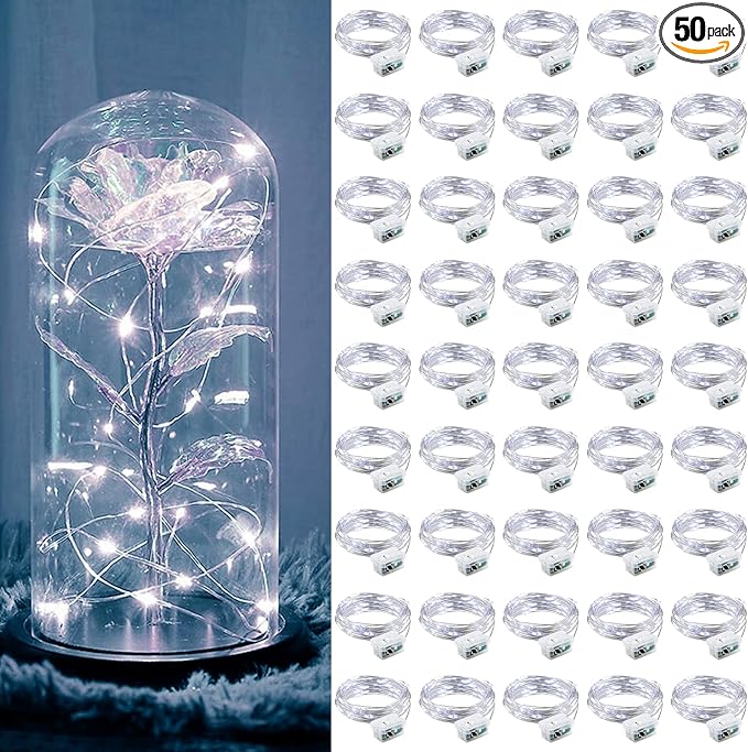 ZGWJ 50 Pack Fairy Lights Battery Operated, 7ft 20 Mini LED Fairy String Lights Silver Wire 3 Modes for DIY, Parties, Wedding, Bedroom, Halloween Christmas Decoration Silver White
